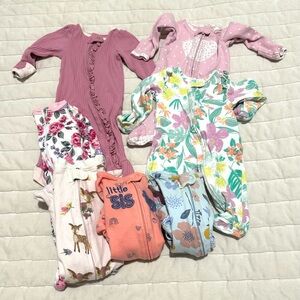 Newborn Baby Girl pajama bundle  - Floral and Animal Prints